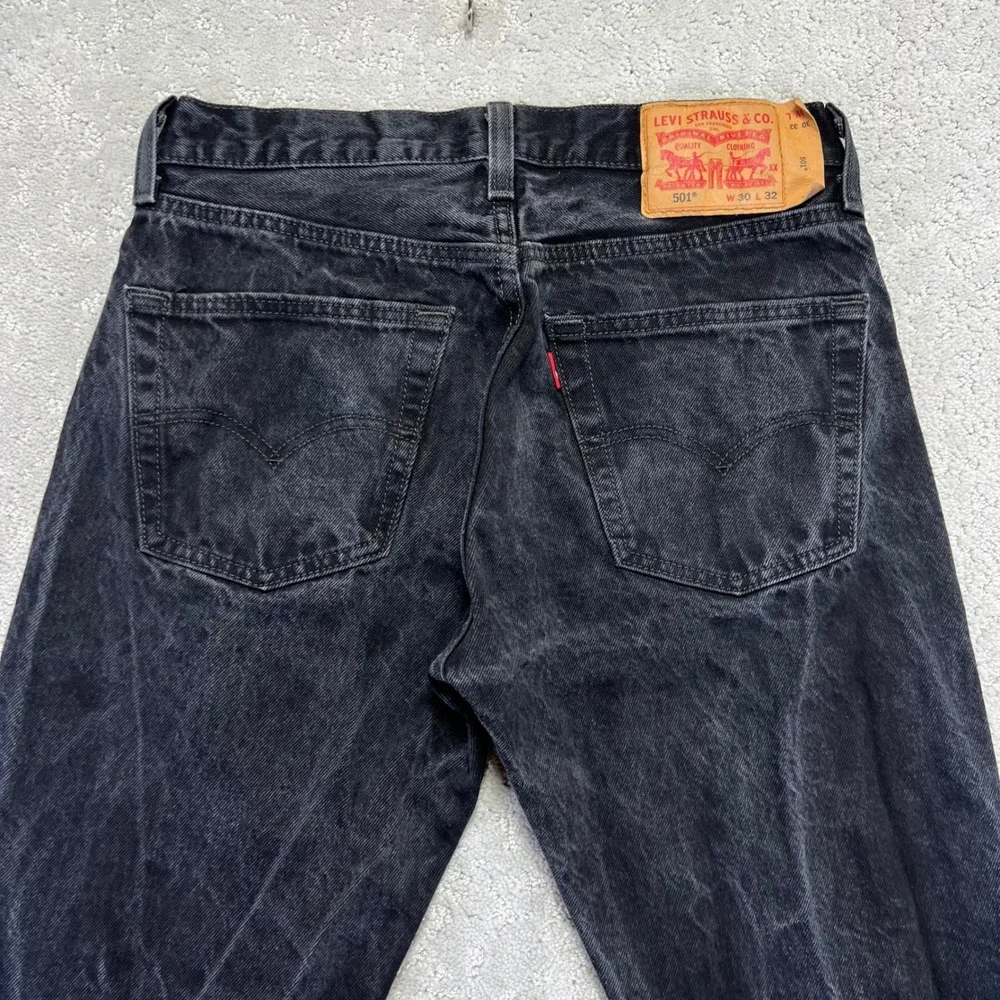 Levis 501 Jeans Mens 30x 32 Black Faded Original Straight‎ Denim 29x30 Actual